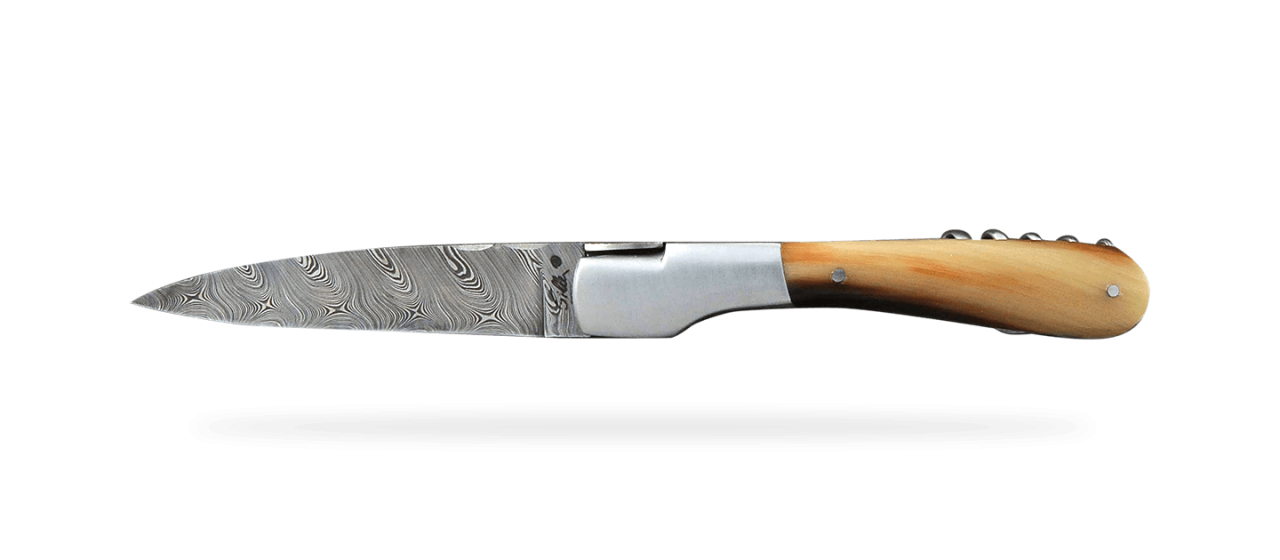 Corsican Vendetta Guilloché Damascus Range with corkscrew Real horn tip