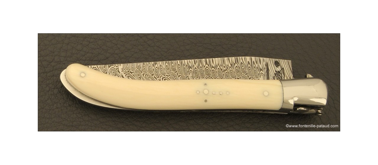 Couteau Laguiole XS Damas Ivoire de mammouth blanc