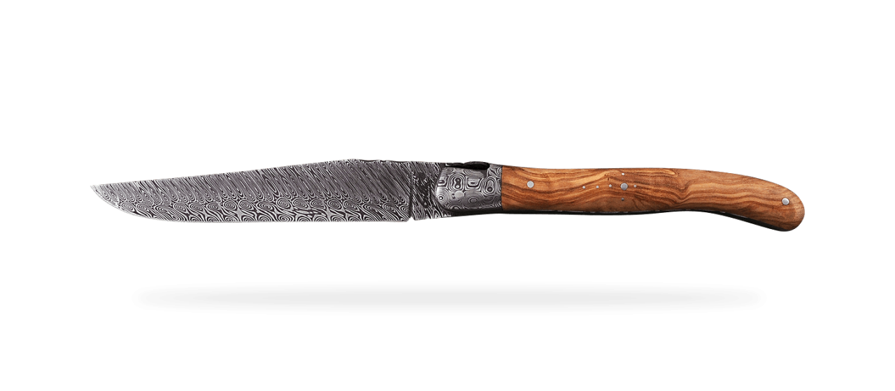 Set of 2 Laguiole Steak Knives Damascus Olivewood