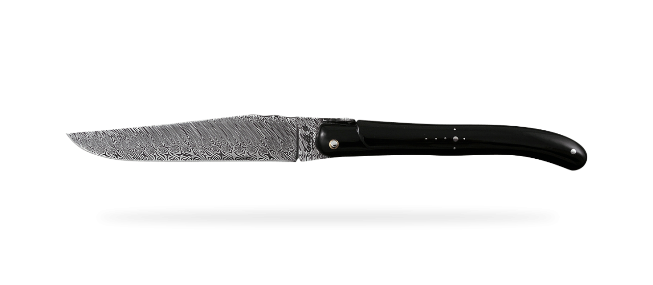 Boîte de 2 Laguiole de Table Damas Plein Manche Pointe de corne noire