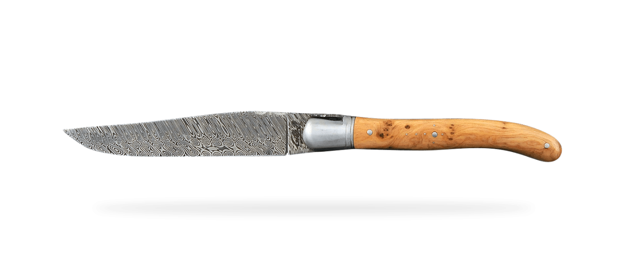 Set of 2 Laguiole Steak Knives Damascus Juniper burl