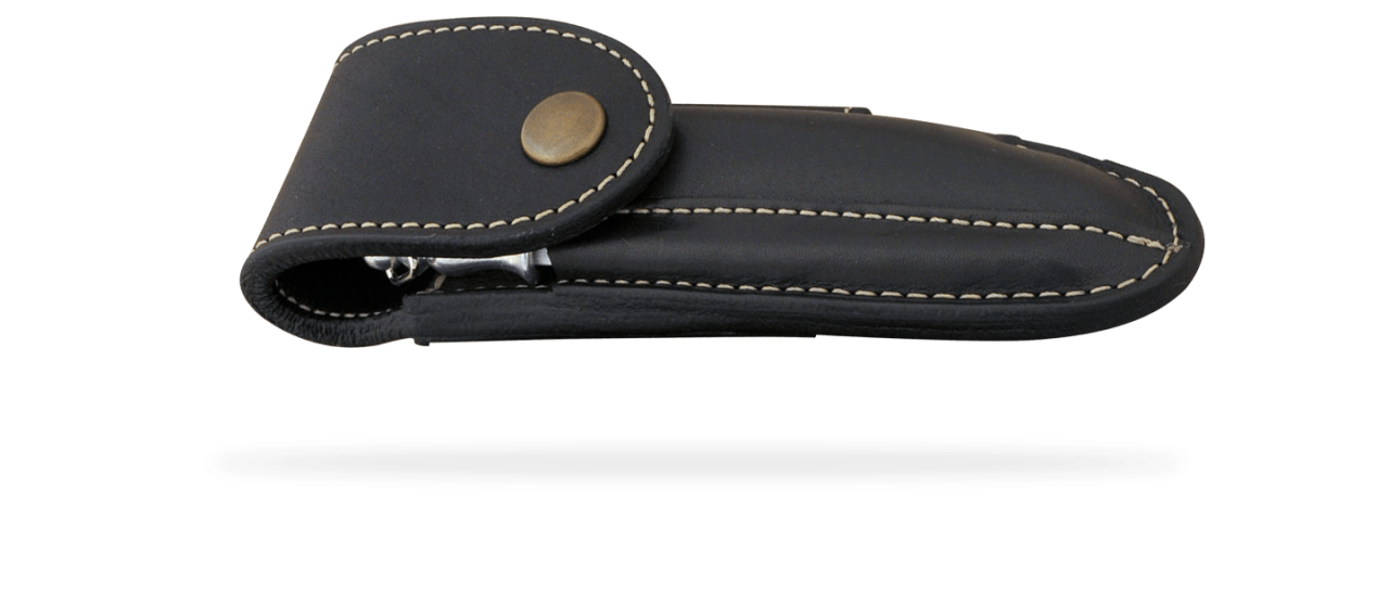 Etui de ceinture traditionnel en cuir doublé coloris noir pour Laguiole Nature, Laguiole 12cm, Le Thiers® Nature, 5 Coqs...