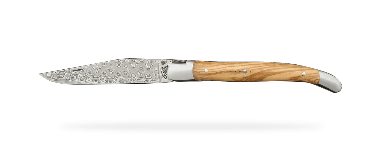 Laguiole Traditional 11 cm "Guilloché" Damascus Range Olivewood