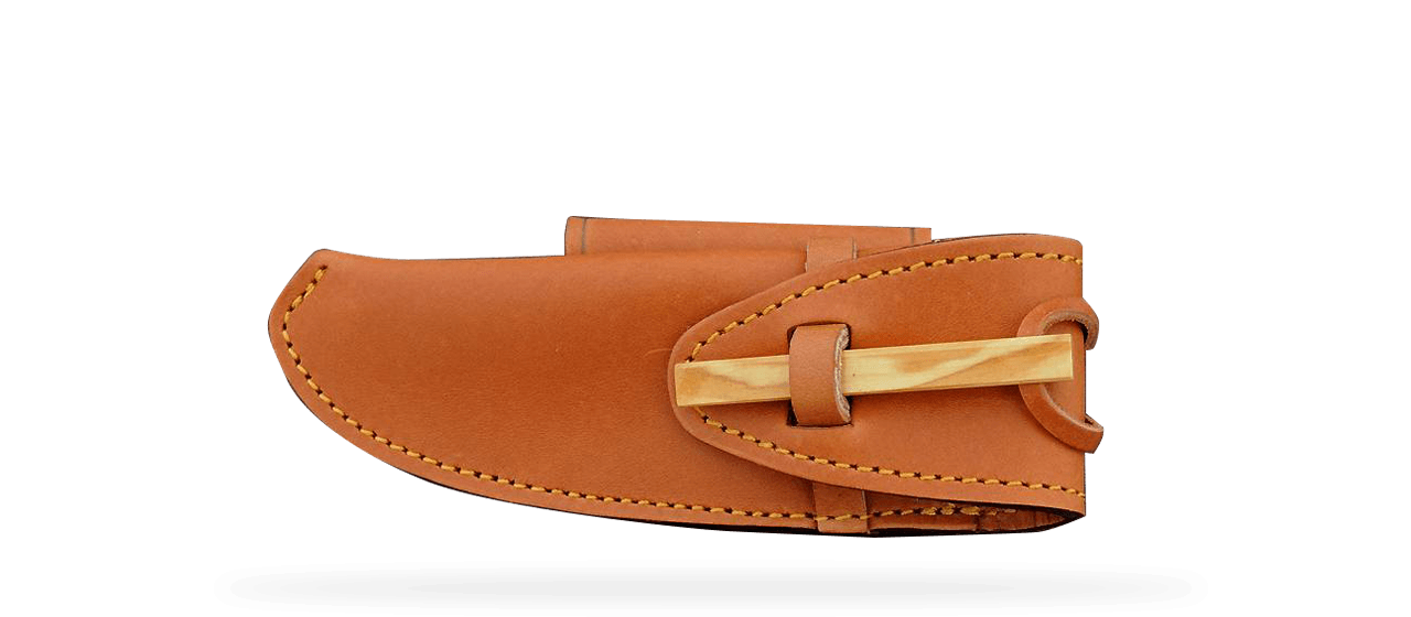 Special high-end leather belt sheath for Laguiole 12 cm & Nature & Le Thiers Nature & Gentleman, olive wood lock