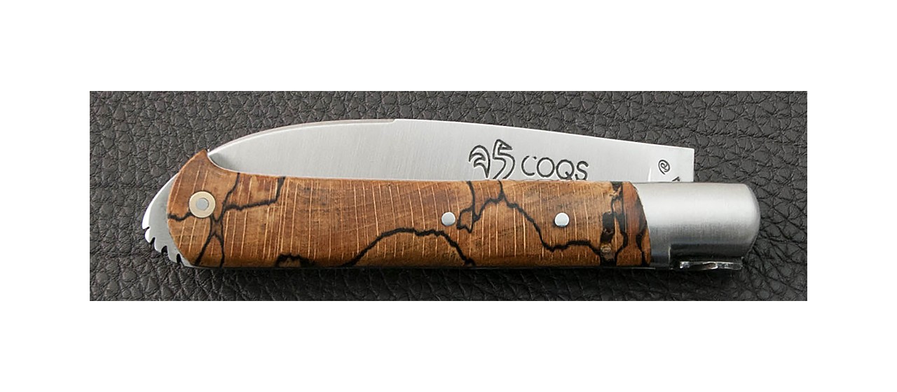 Couteau le 5 Coqs hêtre stabilisé debout fabriqué en France