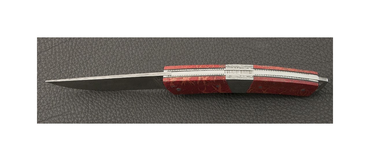 Le Thiers® Nature Damascus Central bolster Red coral knife