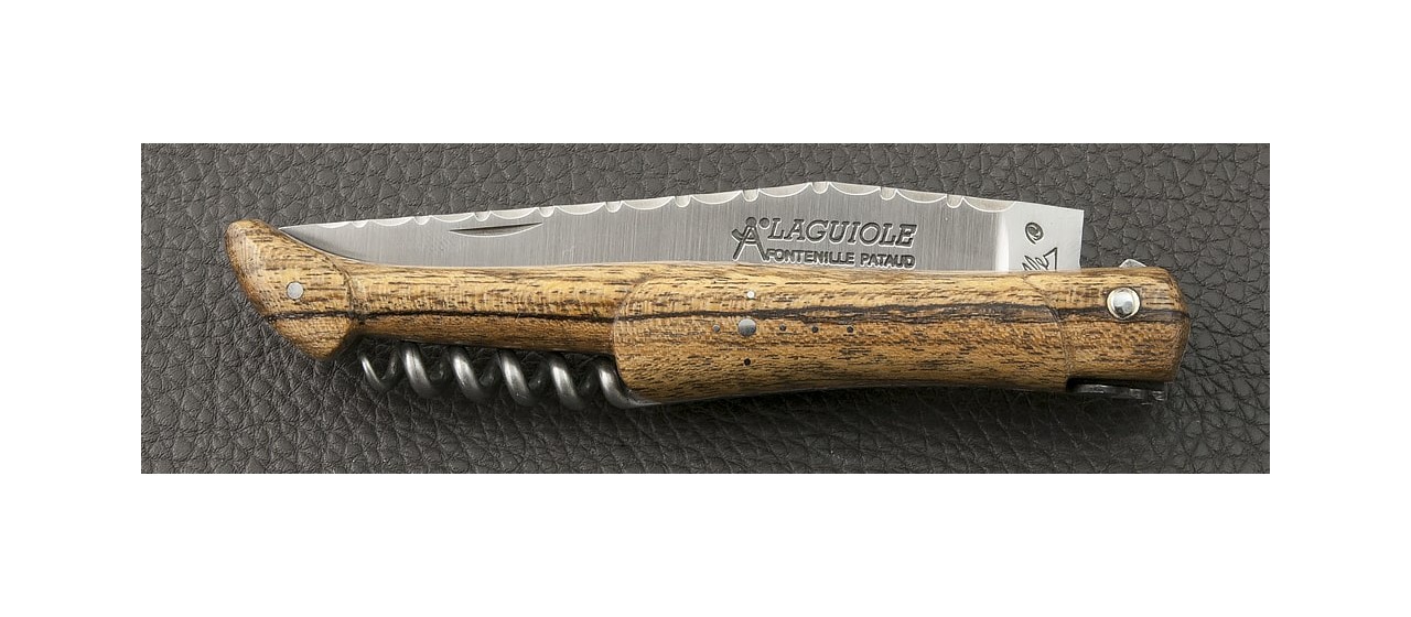 Laguiole Knife Picnic Guilloche Range Full handle Bocote tip handmade in France