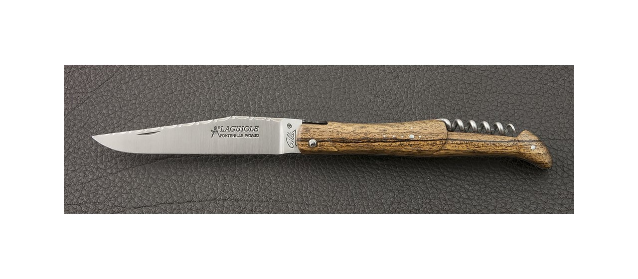 Couteau Laguiole Traditionnel 12 cm Guilloché avec Tire-Bouchon Plein manche Bocote fabrication française