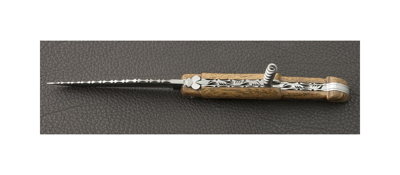 Couteau Laguiole Traditionnel 12 cm Guilloché avec Tire-Bouchon Plein manche Bocote fabrication française