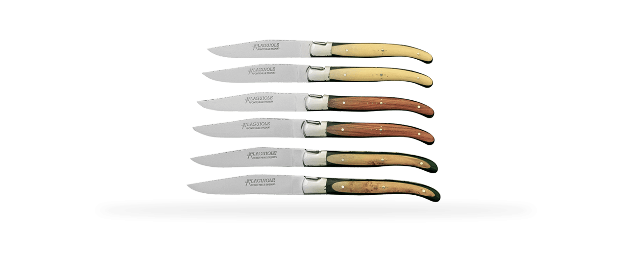 6 pcs Mixed marquetry "Guilloché" steak knives