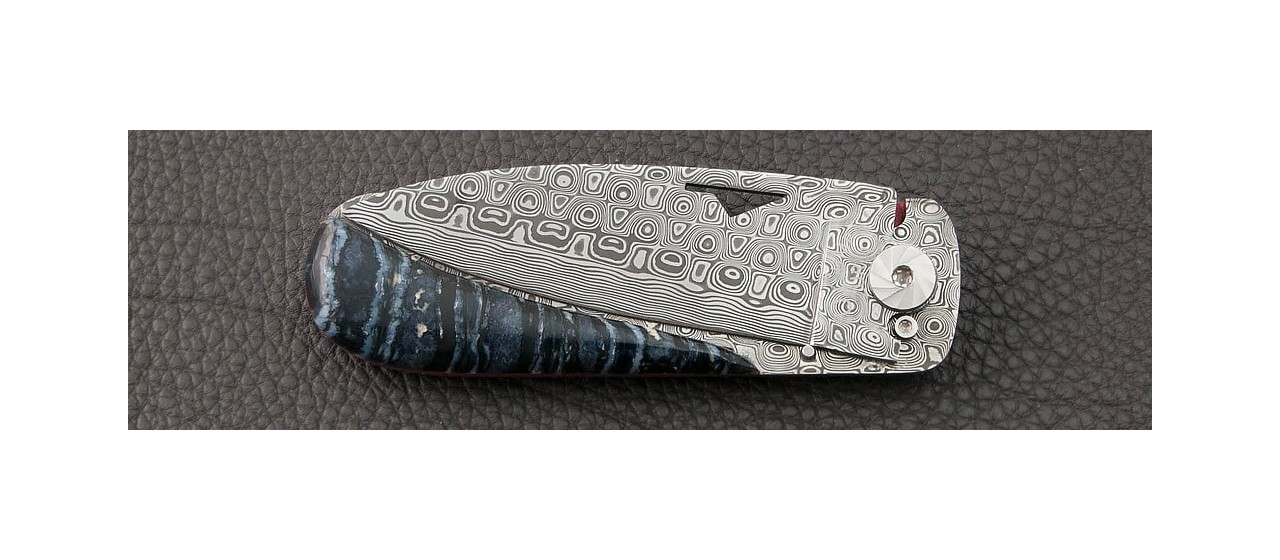 Corsican U Cumpa Damascus Range blue Molar tooth of mammoth knife made in France