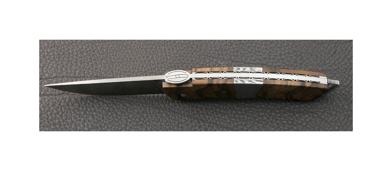 Couteau Le Thiers® Gentleman Damas Mitre centrale Noyer fabrication artisanale française