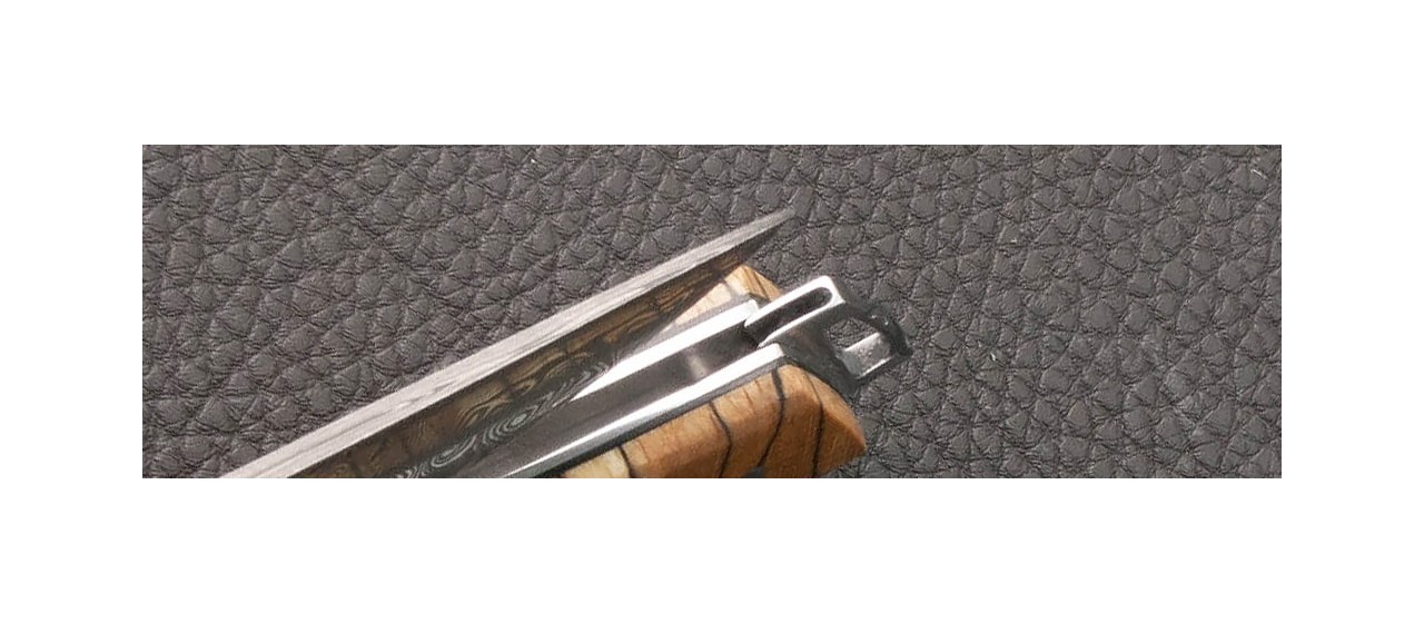 Couteau Le Thiers® Nature Damas Hêtre stabilisé debout fabriqué en France