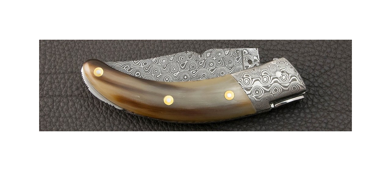 Corsican Rondinara "Guilloché" Damascus Range Horn tip knife made in France