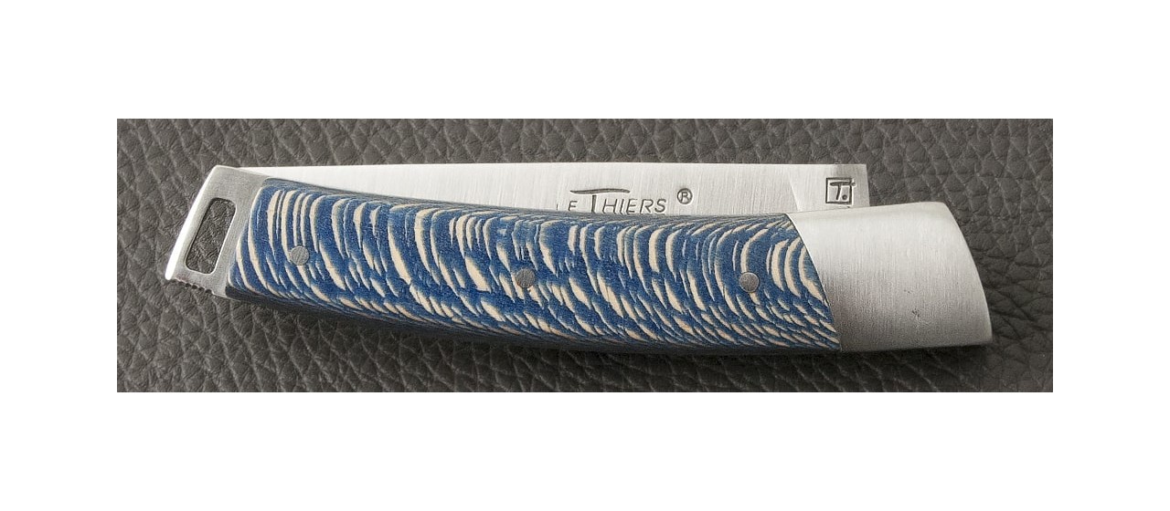 Couteau Le Thiers® Pocket Platane stabilisé bleu