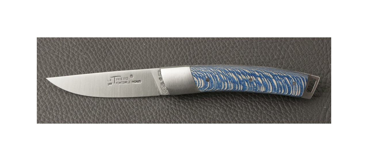 Couteau Le Thiers® Pocket Platane stabilisé bleu