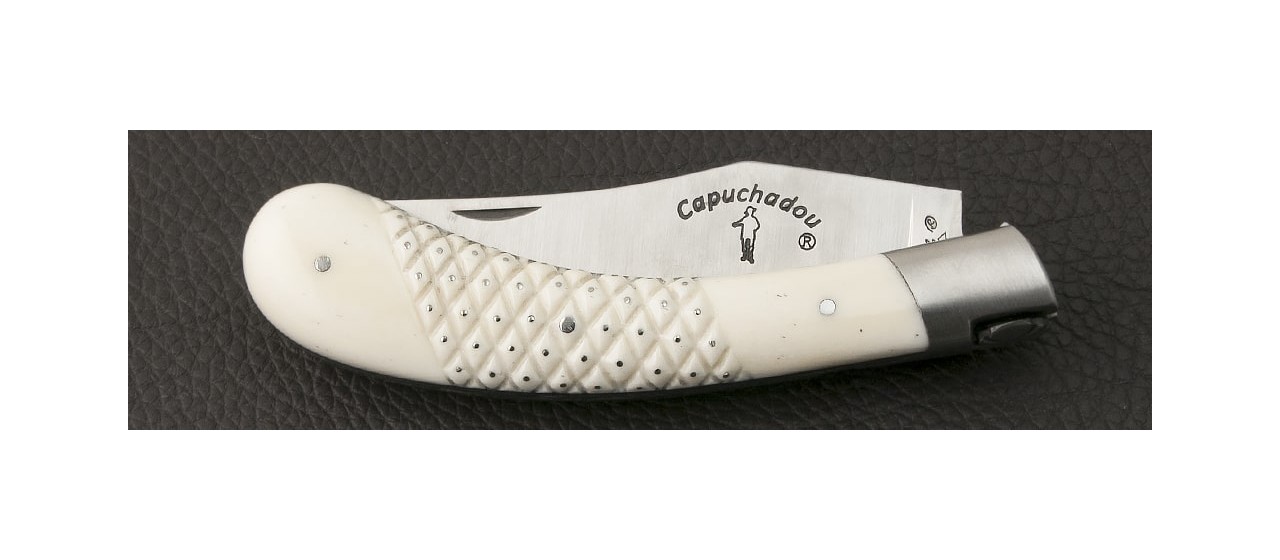 "Le Capuchadou®" 12 cm hand made knife, "Needles" Real Bone knife made in France