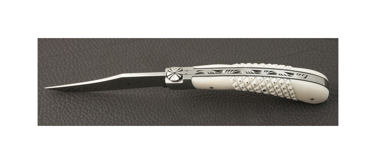 "Le Capuchadou®" 12 cm hand made knife, "Needles" Real Bone knife made in France