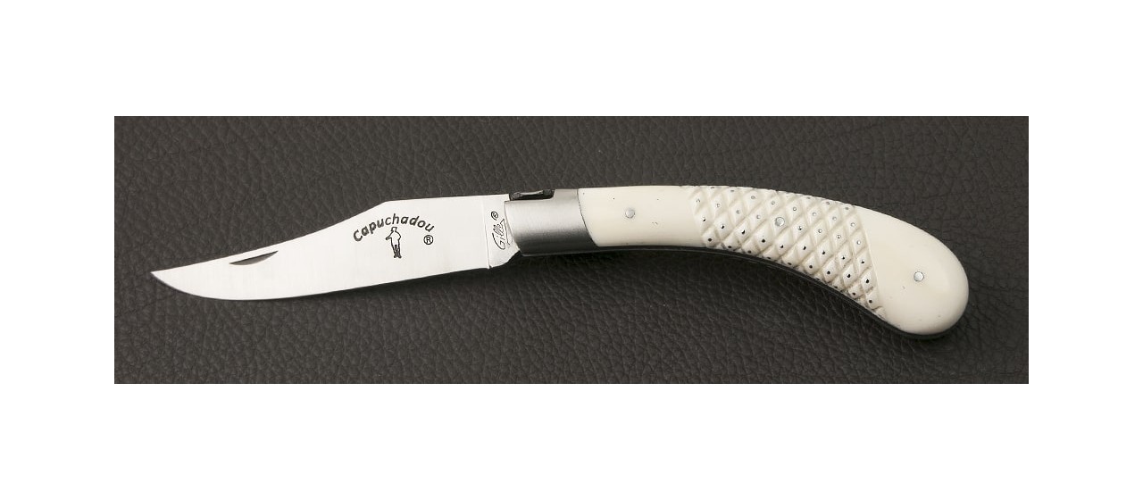"Le Capuchadou®" 12 cm hand made knife, "Needles" Real Bone knife made in France
