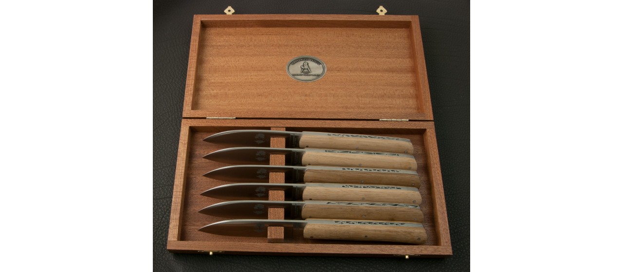 Set of 6 L'Issoire knives Oak handmade in France