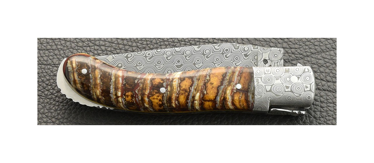 Laguiole Knife Sport Damascus Range Molar Tooth of Mammoth