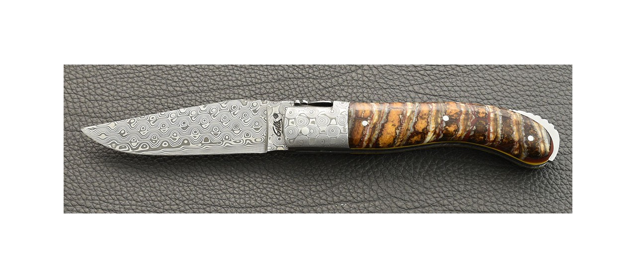 Laguiole Knife Sport Damascus Range Molar Tooth of Mammoth