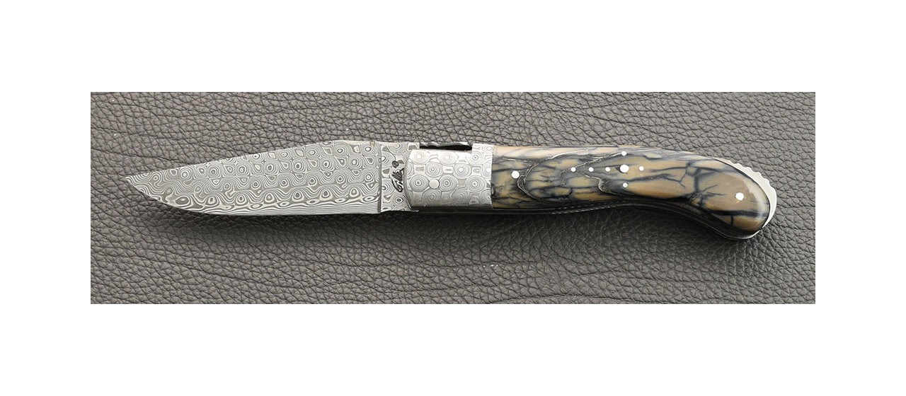 Laguiole Knife Sport Damascus Range Mammoth pulp and Delicate file work