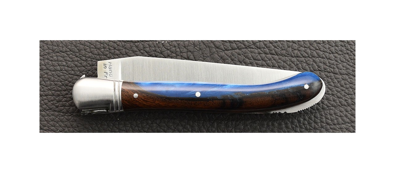 High-quality laguiole knife by Gilles Arizona ironwood adn epoxy resin
