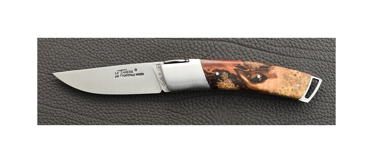 Le Thiers® Gentleman Hybrid juniper burl et epoxy resin knife handmade in France
