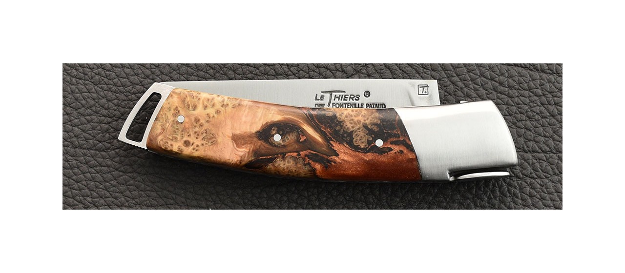 Le Thiers® Gentleman Hybrid juniper burl et epoxy resin knife handmade in France