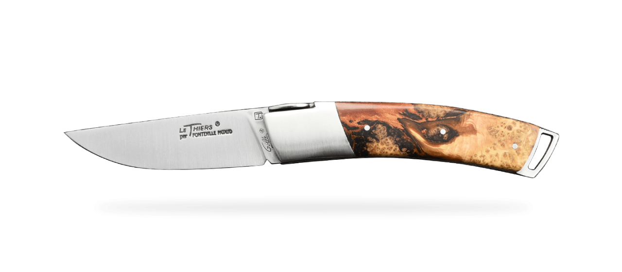 Le Thiers® Gentleman Hybrid juniper burl et epoxy resin knife handmade in France