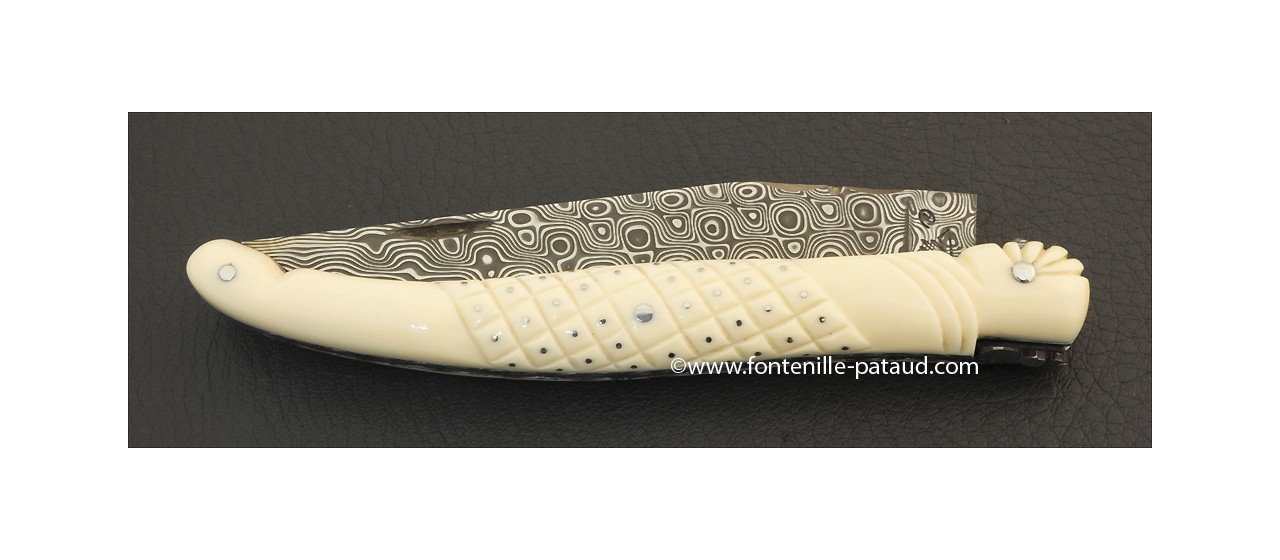 Collectors laguiole knife White Mammoth ivory and delicate carved