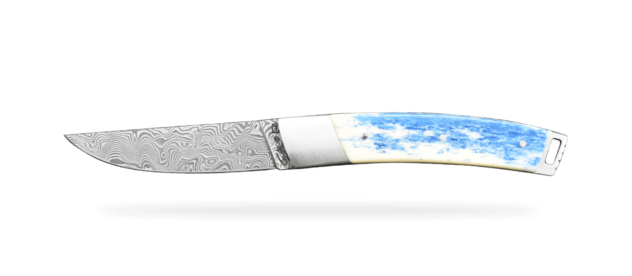 Le Thiers® Nature knife Damascus real blue Giraffe bone handle