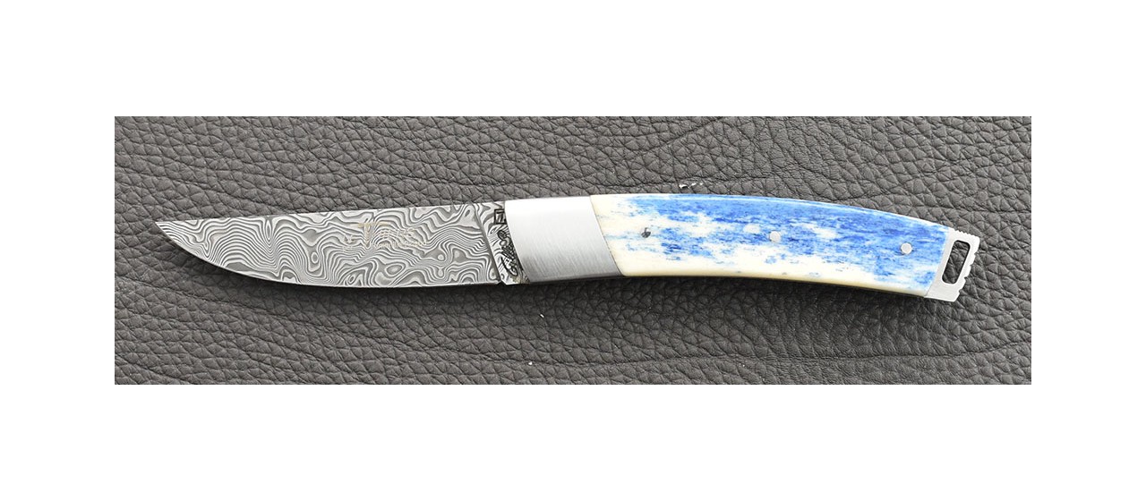Le Thiers® Nature knife Damascus real blue Giraffe bone handle
