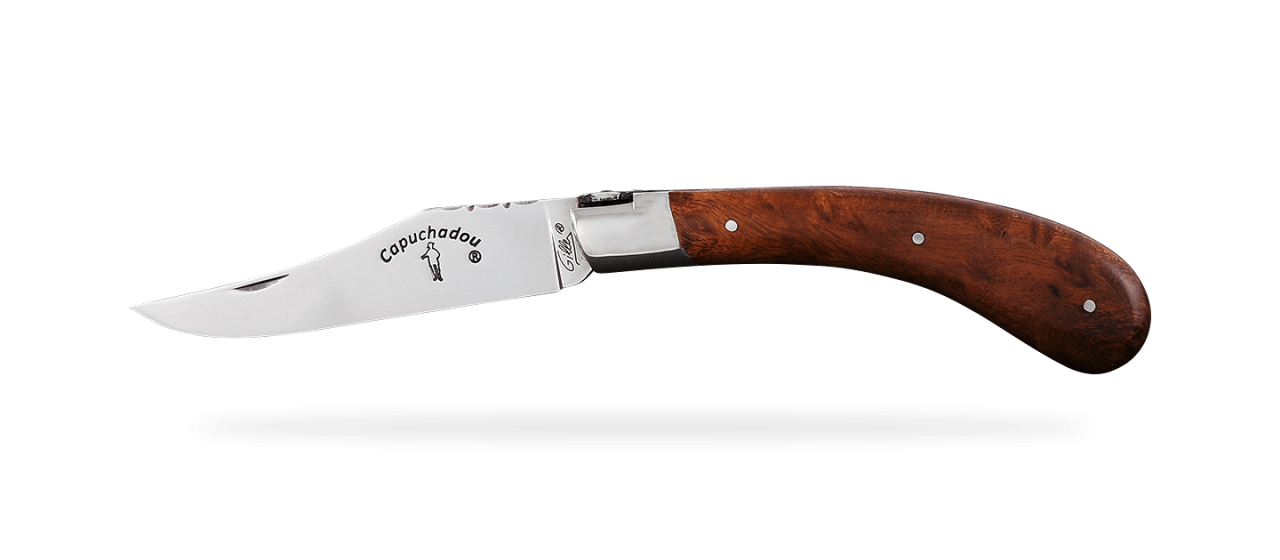 "Le Capuchadou-Guilloché" 12 cm hand made knife, Ironwood
