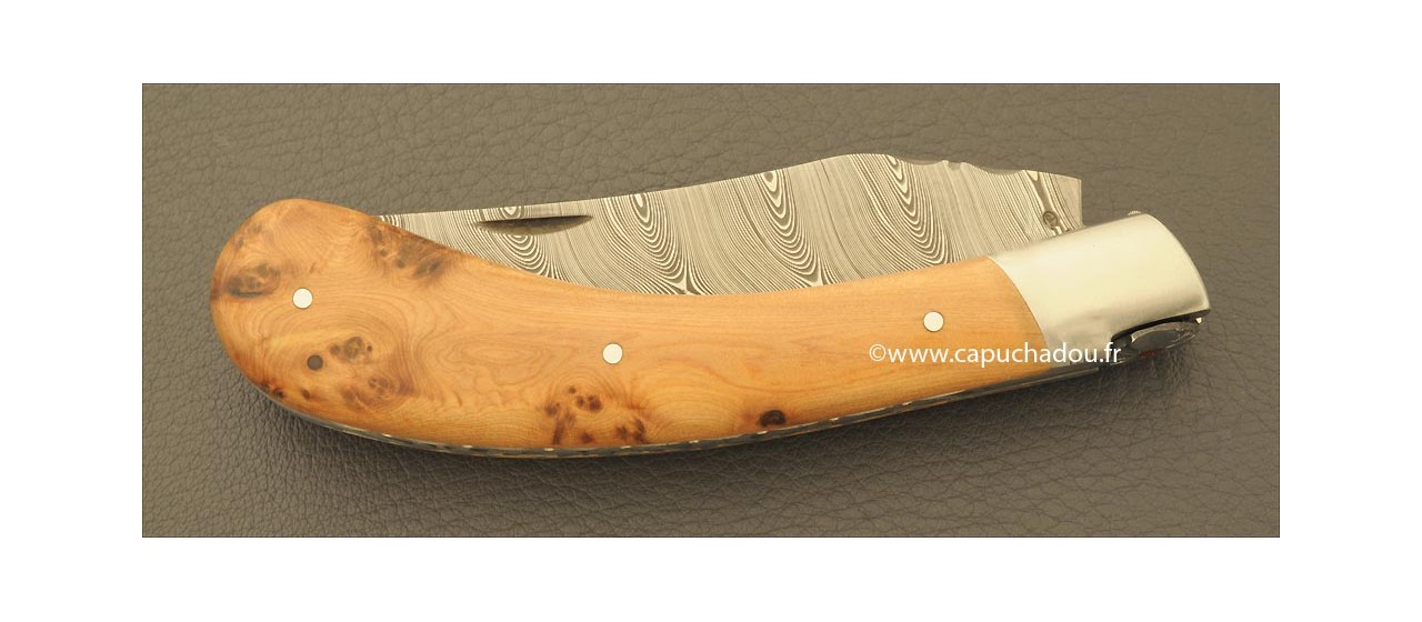 "Le Capuchadou®-Guilloché" 12 cm hand made knife, Juniper & Damascus