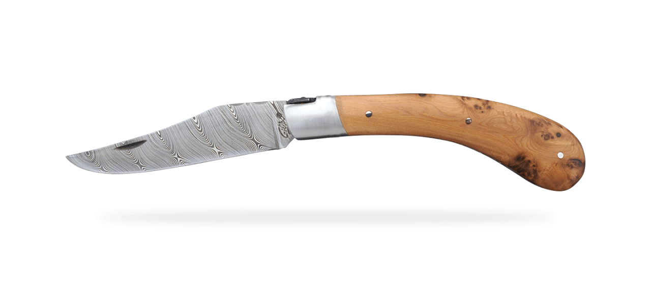 "Le Capuchadou®-Guilloché" 12 cm handmade knife, Juniper & Damascus