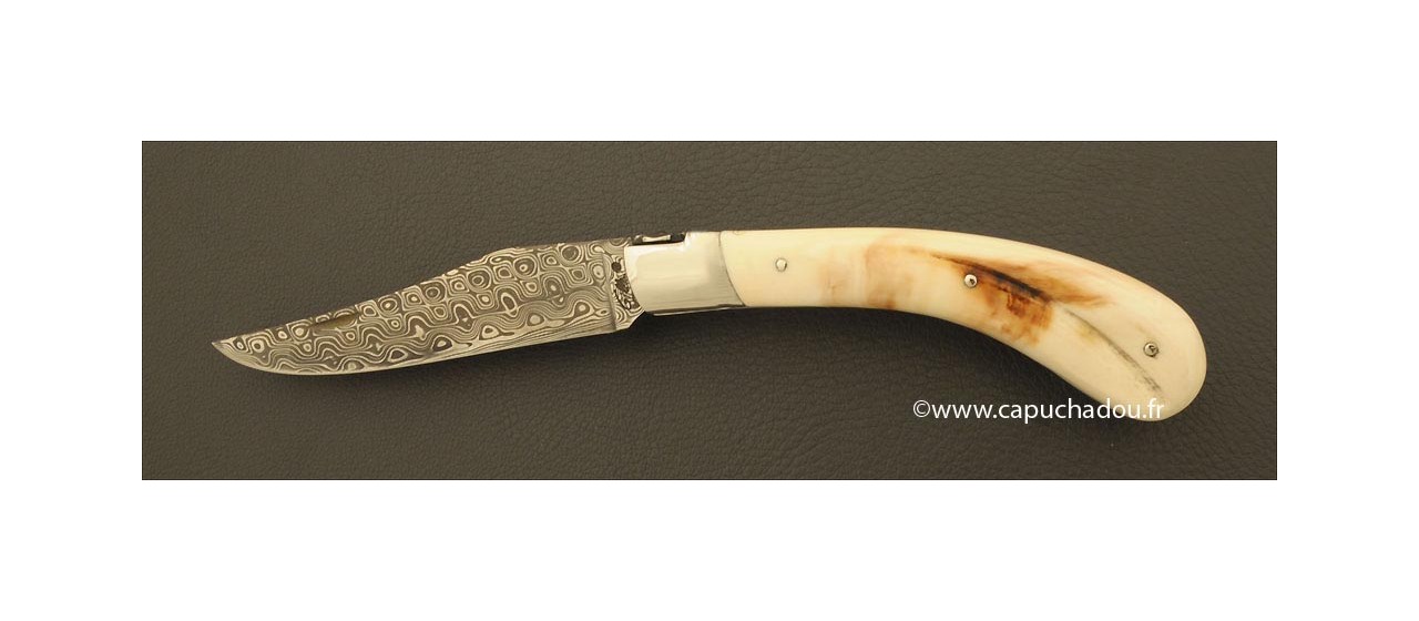 "Le Capuchadou®-Guilloché" 12 cm hand made knife, warthog & Damascus