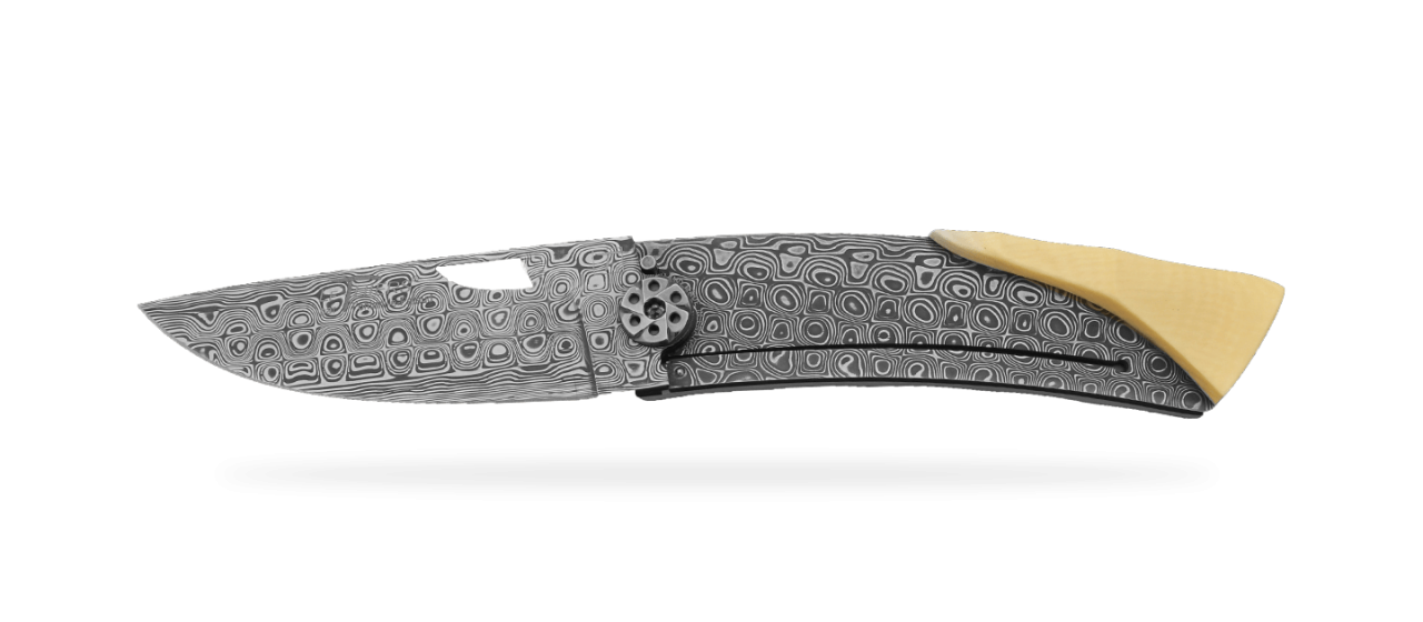 Le Thiers Knife Damascus Range Real White Mammoth ivory