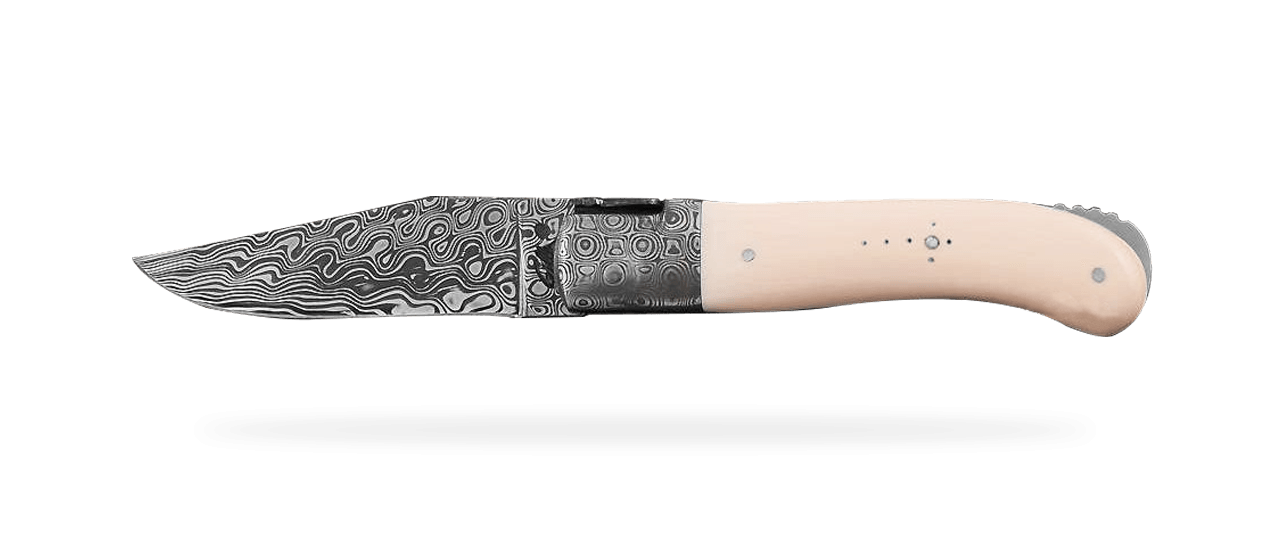 Laguiole Gentleman Damas Ivoire de mammouth blanc Guillochage fin