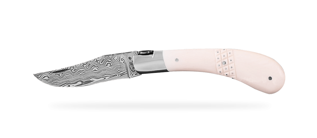 Le Capuchadou® 10 cm 2014 Hand made knife, White Mammoth ivory  & Damascus