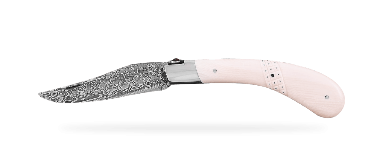 Le Capuchadou® 12 cm 2014 handmade knife, White Mammoth ivory & Damascus