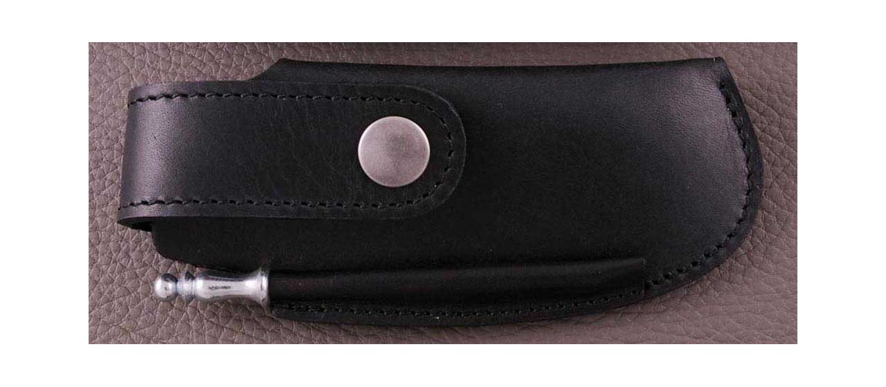 Genuine black leather pouch handmade in France