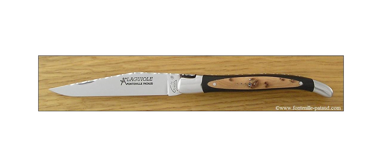 Laguiole Knife Traditional 11 cm Guilloche Range Ebony & Juniper burl