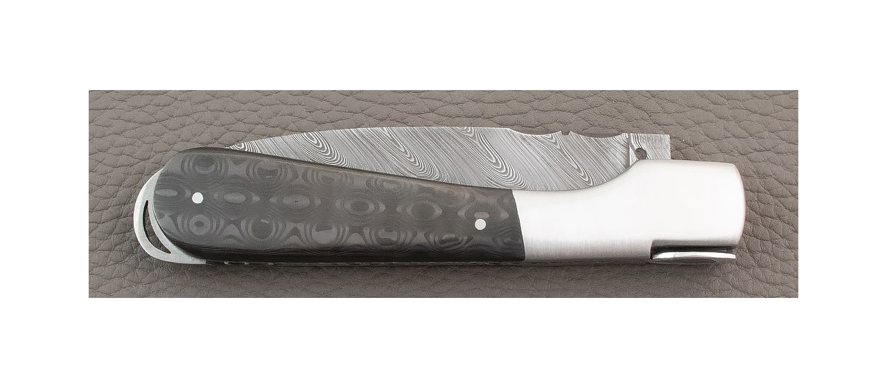 Corsican knife damascus blade and Fat Carbon Black Drop handle