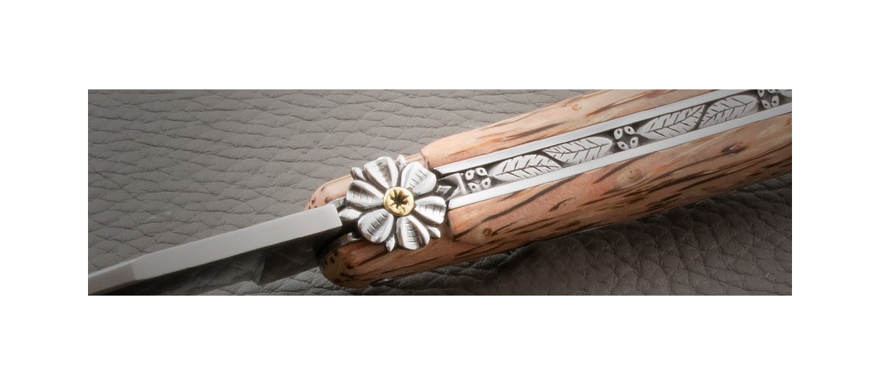 Laguiole Flower Full Handle Palm Tree 12 cm knife handmade by Virgilio Muñoz