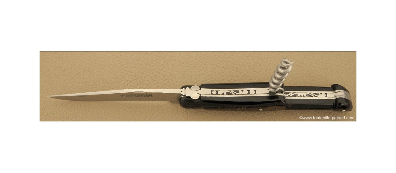 Couteau Laguiole Traditionnel 12 cm  avec Tire-Bouchon plein manche Buffle brut