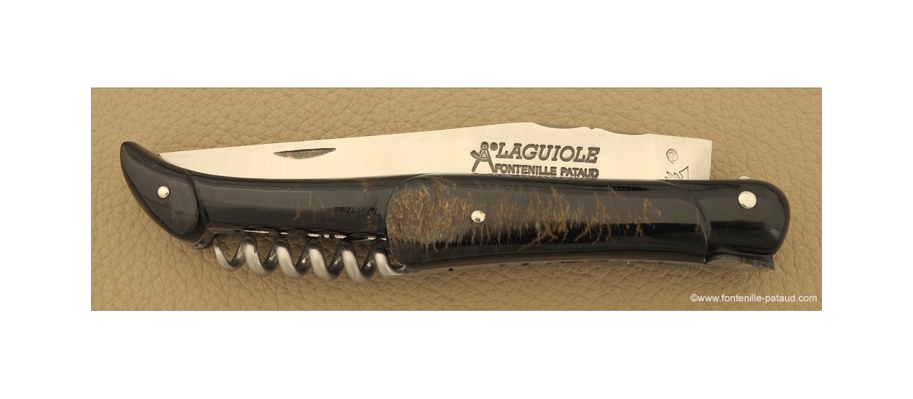 Couteau Laguiole Traditionnel 12 cm  avec Tire-Bouchon plein manche Buffle brut