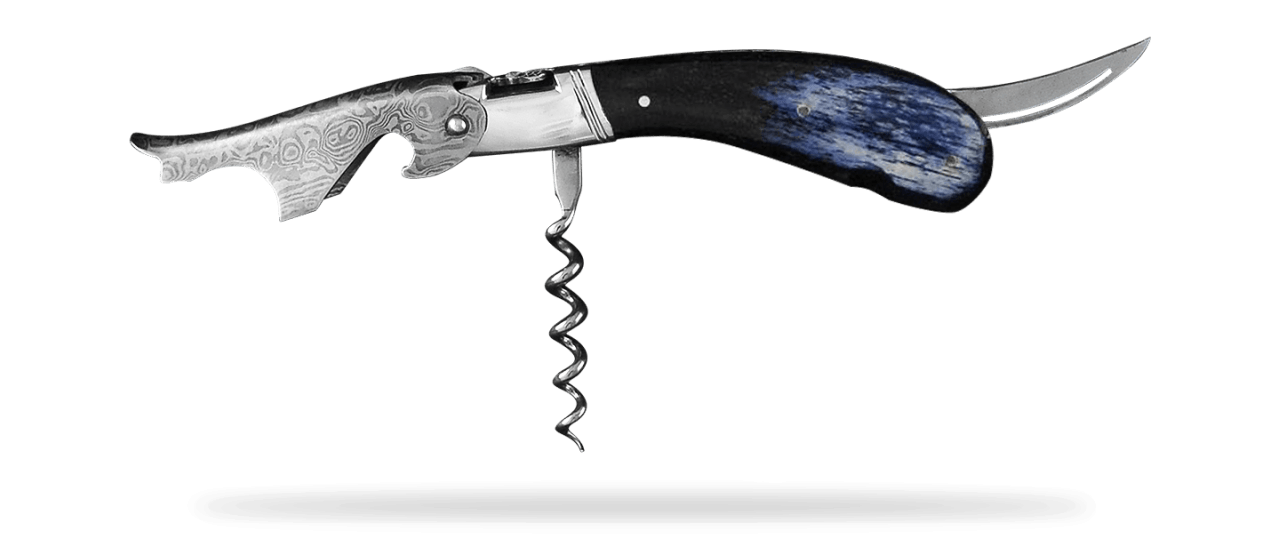 Laguiole Magnum "Guilloché" Damascus Blue Giraffe bone