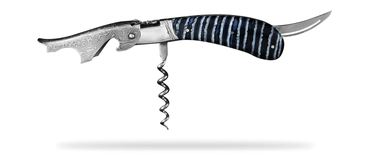 Laguiole Magnum "Guilloché" damascus blue Molar tooth of mammoth